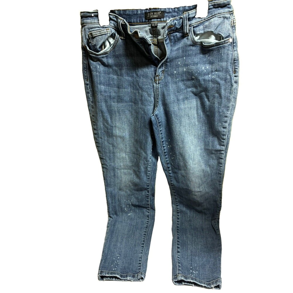 Judy Blue Boyfriend Fit Dark Wash Bleach Splatter Jeans 13/31 High Rise